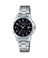 Casio, Women’s Watch Analog, Black Dial Silver Stainless Steel Band, LTP-V004D-1BUDF